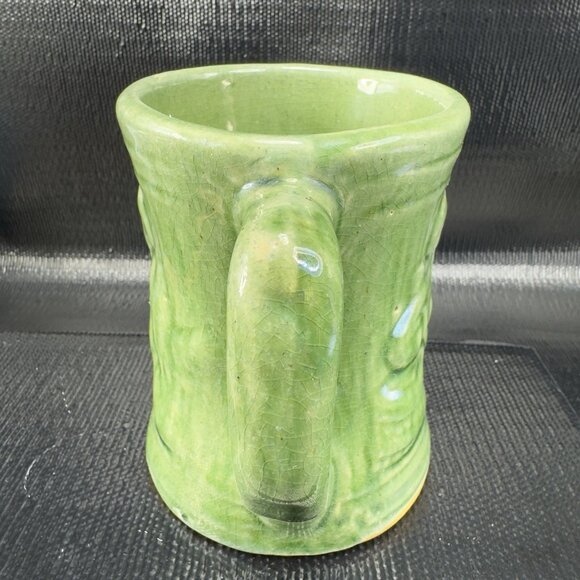 Vintage 1920s McCoy Green Buccaneer Stoneware Mug Cup Heavy Green Glaze Mug Cup - Picture 9 of 13